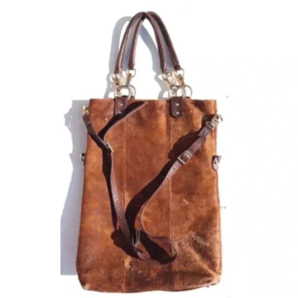 Brown Fontanelli Distressed Lamb Satchel Bag Purse